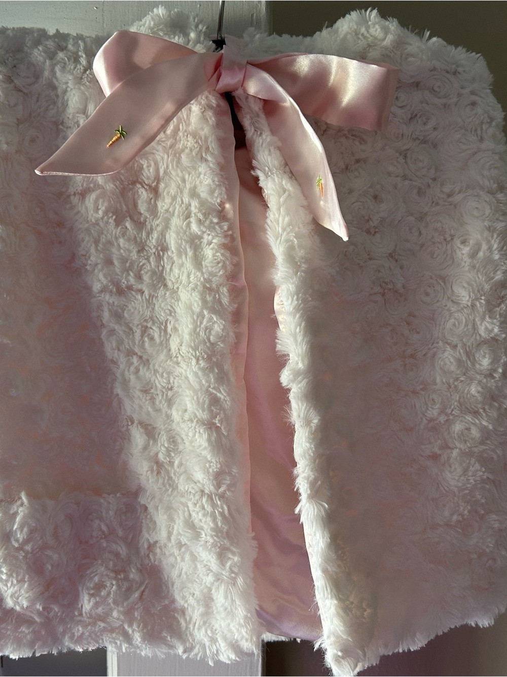 Bunnies by the Bay Pink Faux Fur Cape with Satin Bow